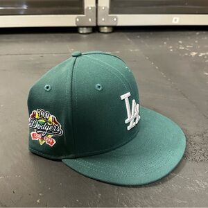 Los Angeles Dodgers Hat 100 Ann Patch Size 7 1/2 New Era 59/50 Teal Color